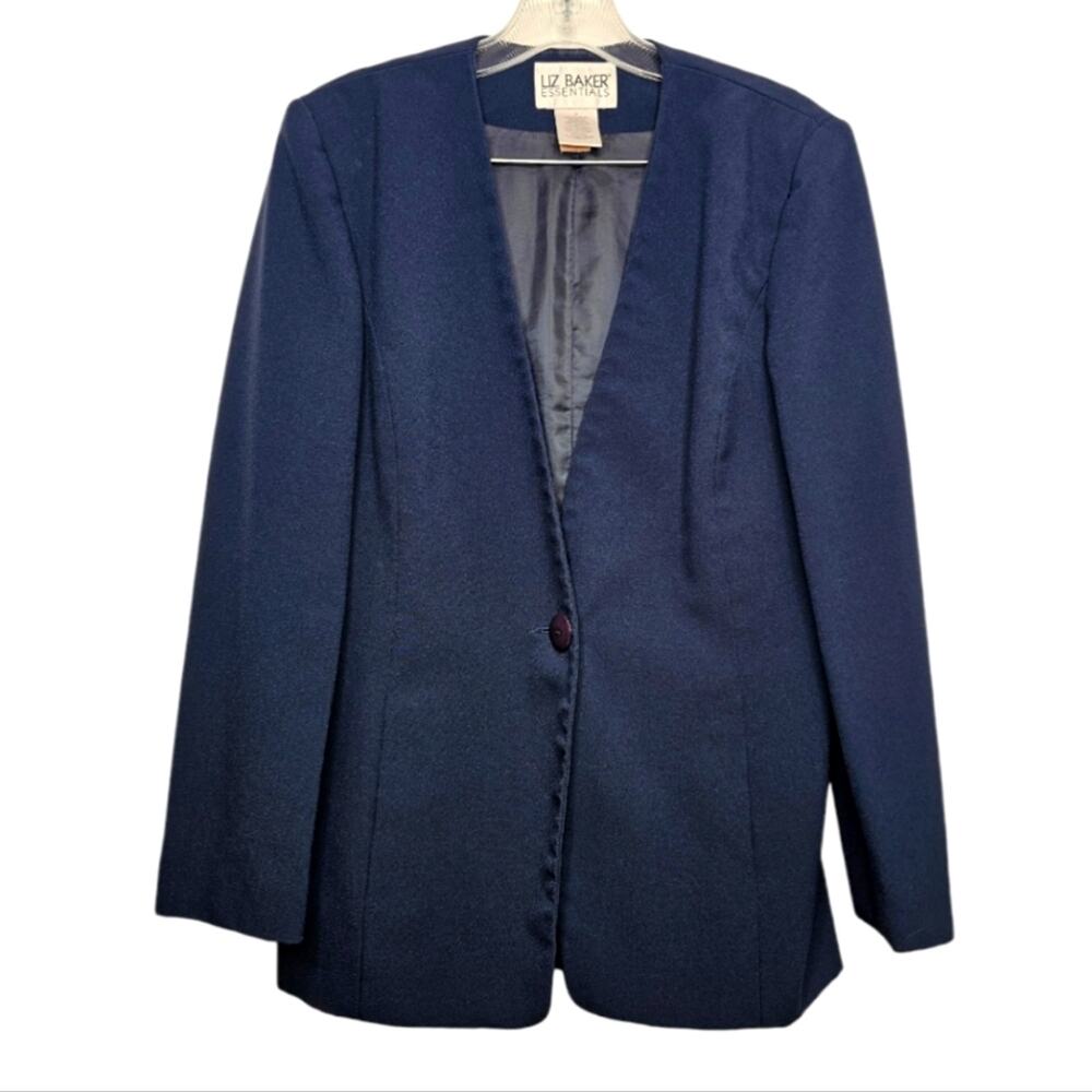 Liz Baker Essentials Vintage Navy Blue Single Breasted One Button Blazer Size 8